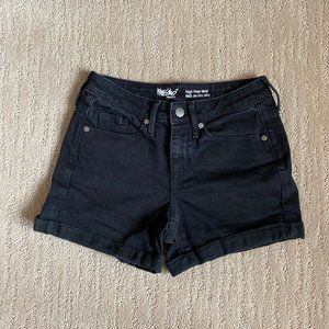 High Rise Midi Jean Shorts- Black
